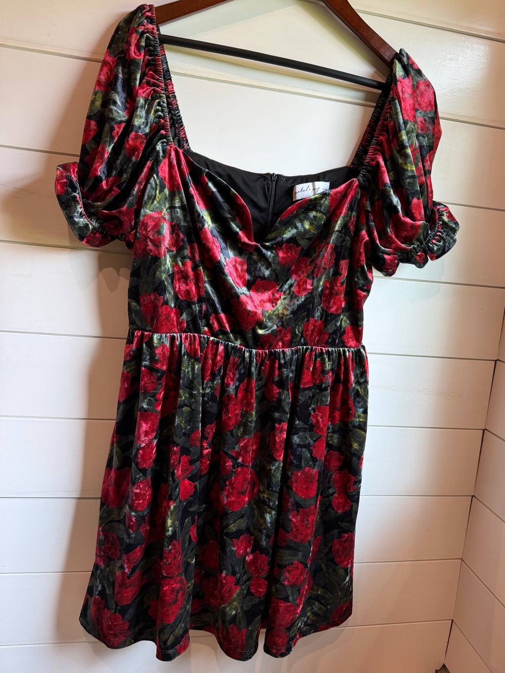 Petal & Pup Red and Green Floral Velvet Mini Dress